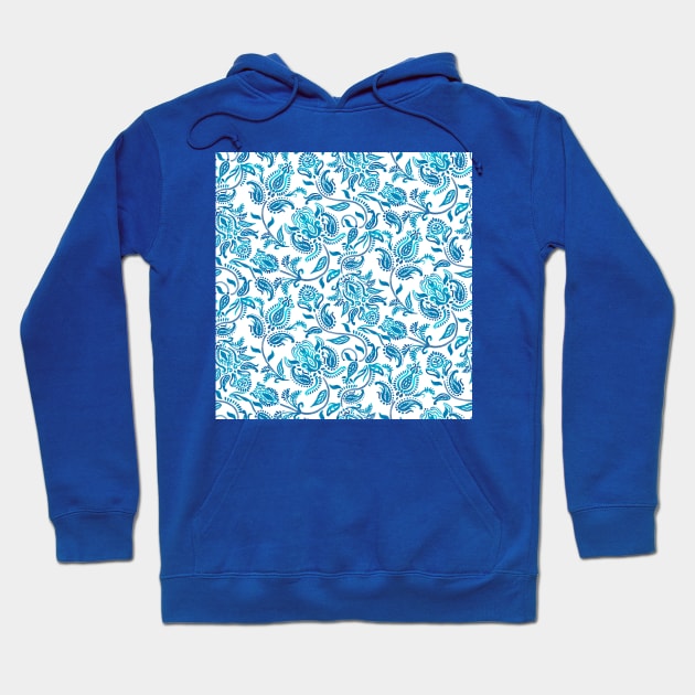 Blue Paisley White Background Hoodie by Carolina Díaz